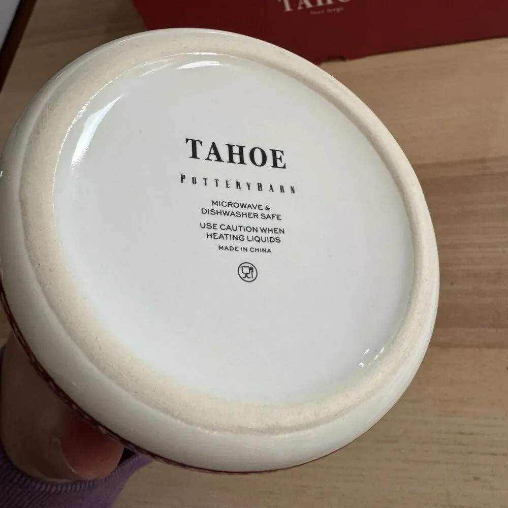 Pottery Barn Tahoe Fair Isle Icon Stoneware Mug Set of 4 Christmas NIB